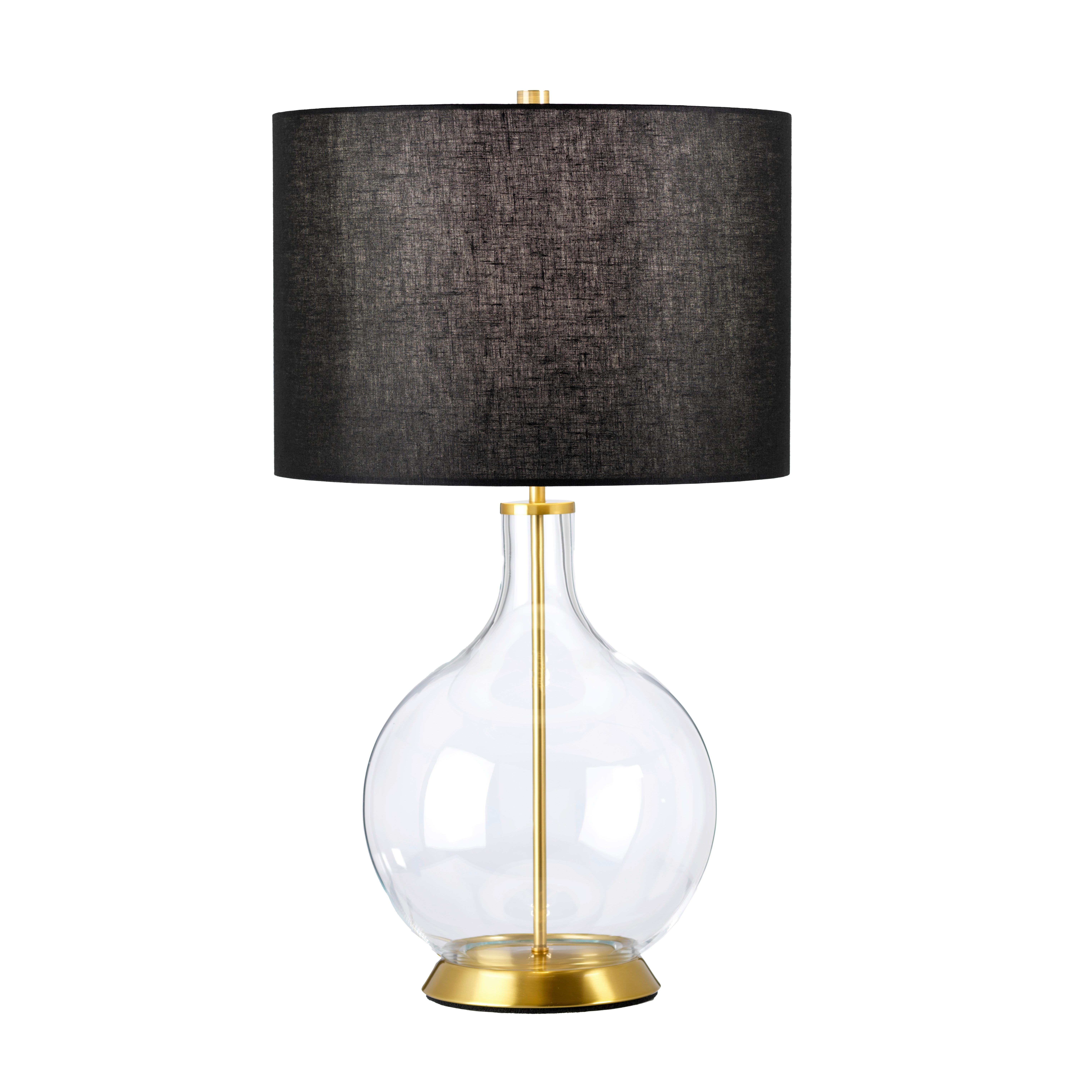 Asztali Lámpa Orb-Clear-Ab-Blk - fekete/sárgarézszínű, Konventionell, üveg/textil (36/67cm) - Elstead Lighting
