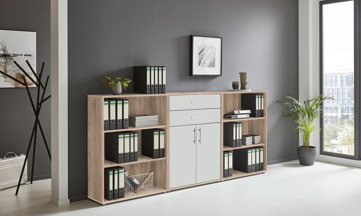 Aktenschrank Office Edition Weiß/eiche Dekor B: 253,2cm - Eichefarben/Weiß, MODERN, Holzwerkstoff (253,2/113,6/33cm) - MID.YOU