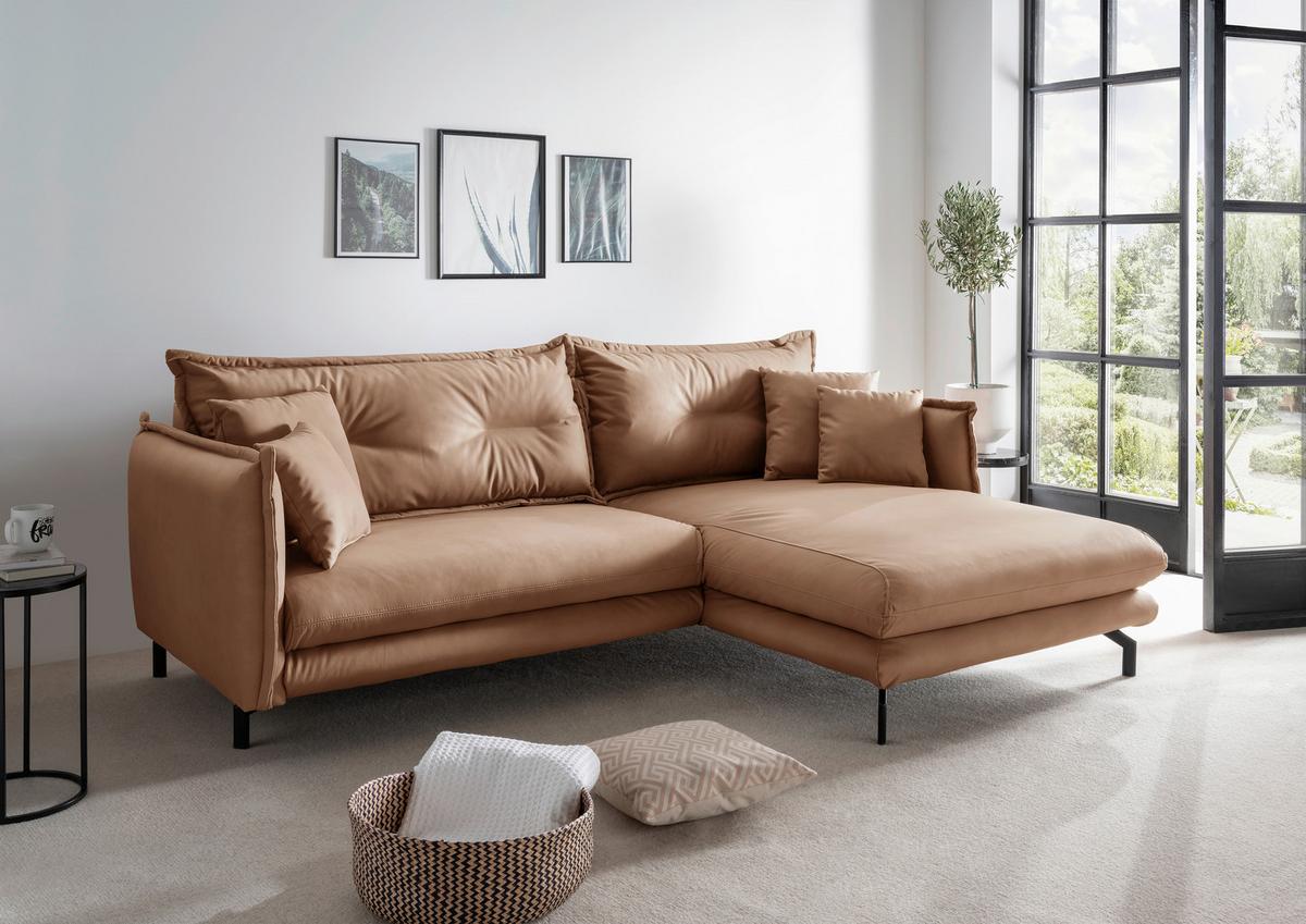 Ecksofa Lava Taupe S: 255x180cm - Taupe/Schwarz, MODERN, Textil (255/180cm) - Livetastic