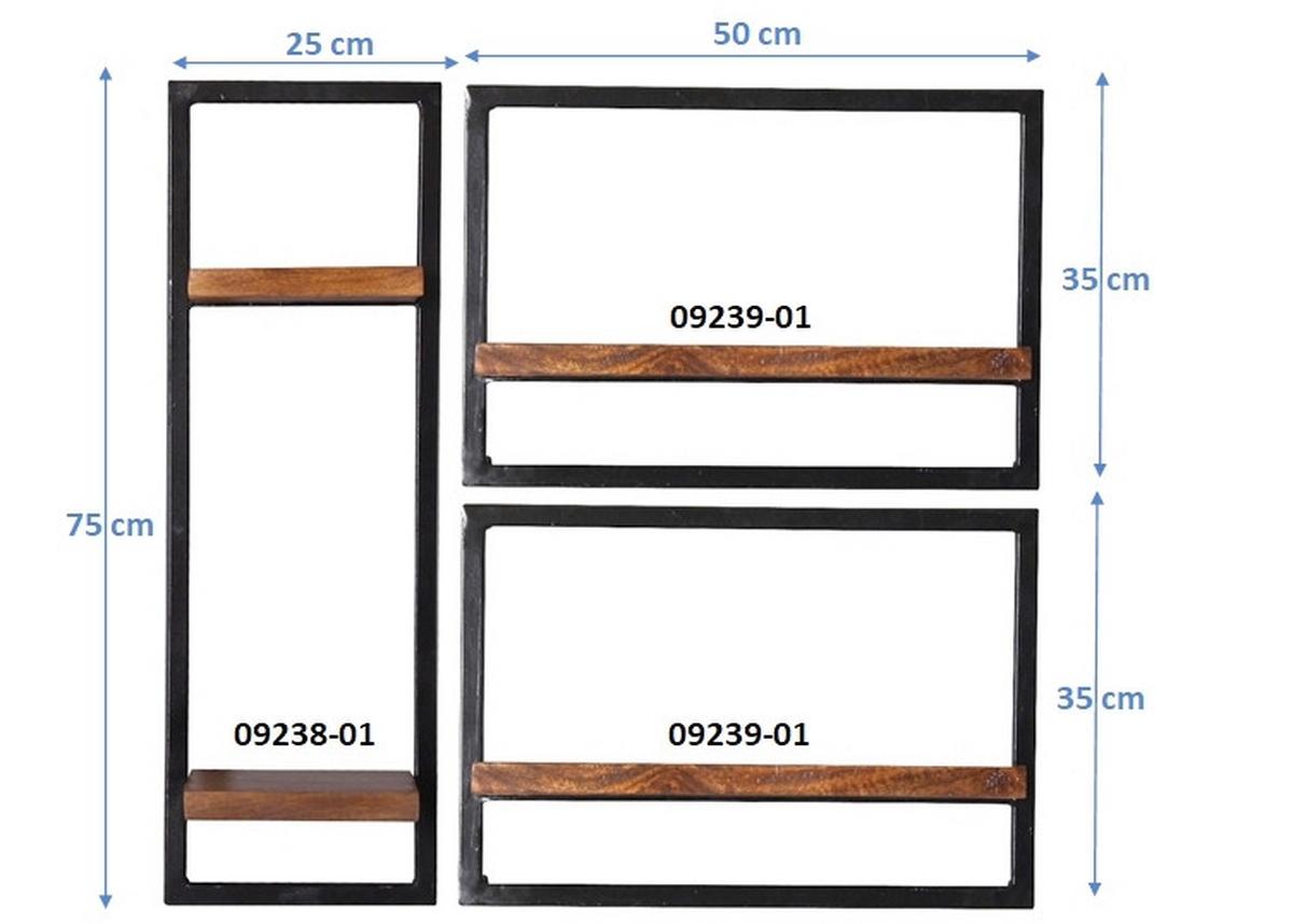 Wandregalset 3-tlg. Mangoholz B: 80cm - Schwarz/Naturfarben, Design, Holz/Metall (80/75/25cm) - MID.YOU