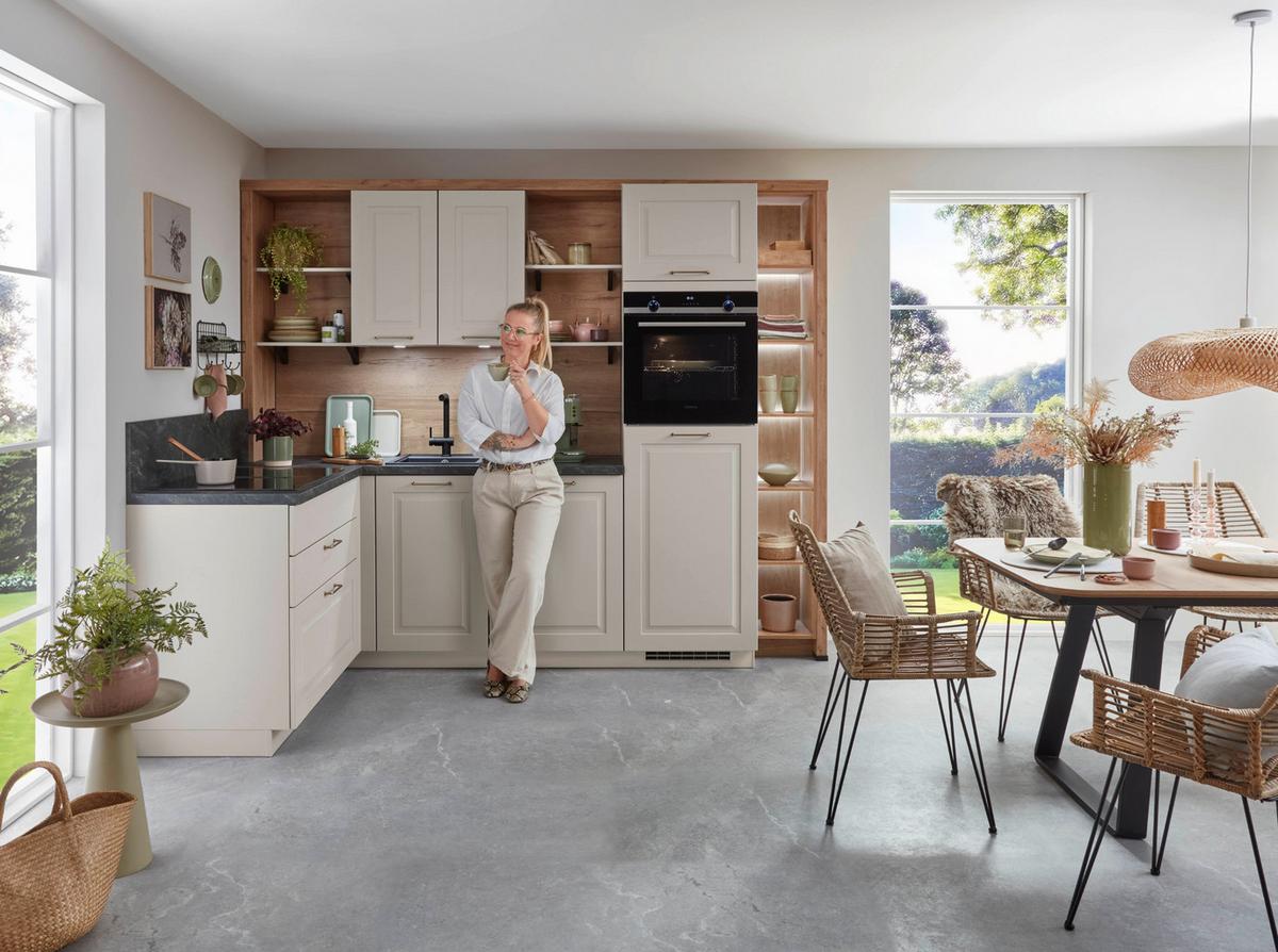 Eckküche Springfield - Sandfarben/Grasgrün, ROMANTIK / LANDHAUS, Holzwerkstoff (165/270cm) - Vertico