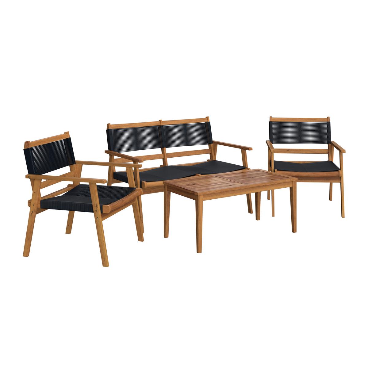 Terasová sedací souprava ENRICA - černá/barvy akácie, Moderní, dřevo/plast (120/84/70cm) - Bessagi Garden