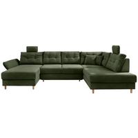 Wohnlandschaft Brizzini Mit Schlaffunktion, Dunkelgrün - Dunkelgrün/Naturfarben, MODERN, Textil (176/338-352/206cm) - Livetastic