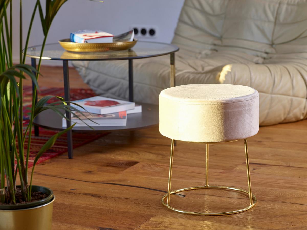 Hocker Marilyn Samt Creme Sitz Gepolstert H: 40,5 cm - Goldfarben/Creme, Design, Textil (35,5/40,5/35,5cm) - Echtwerk