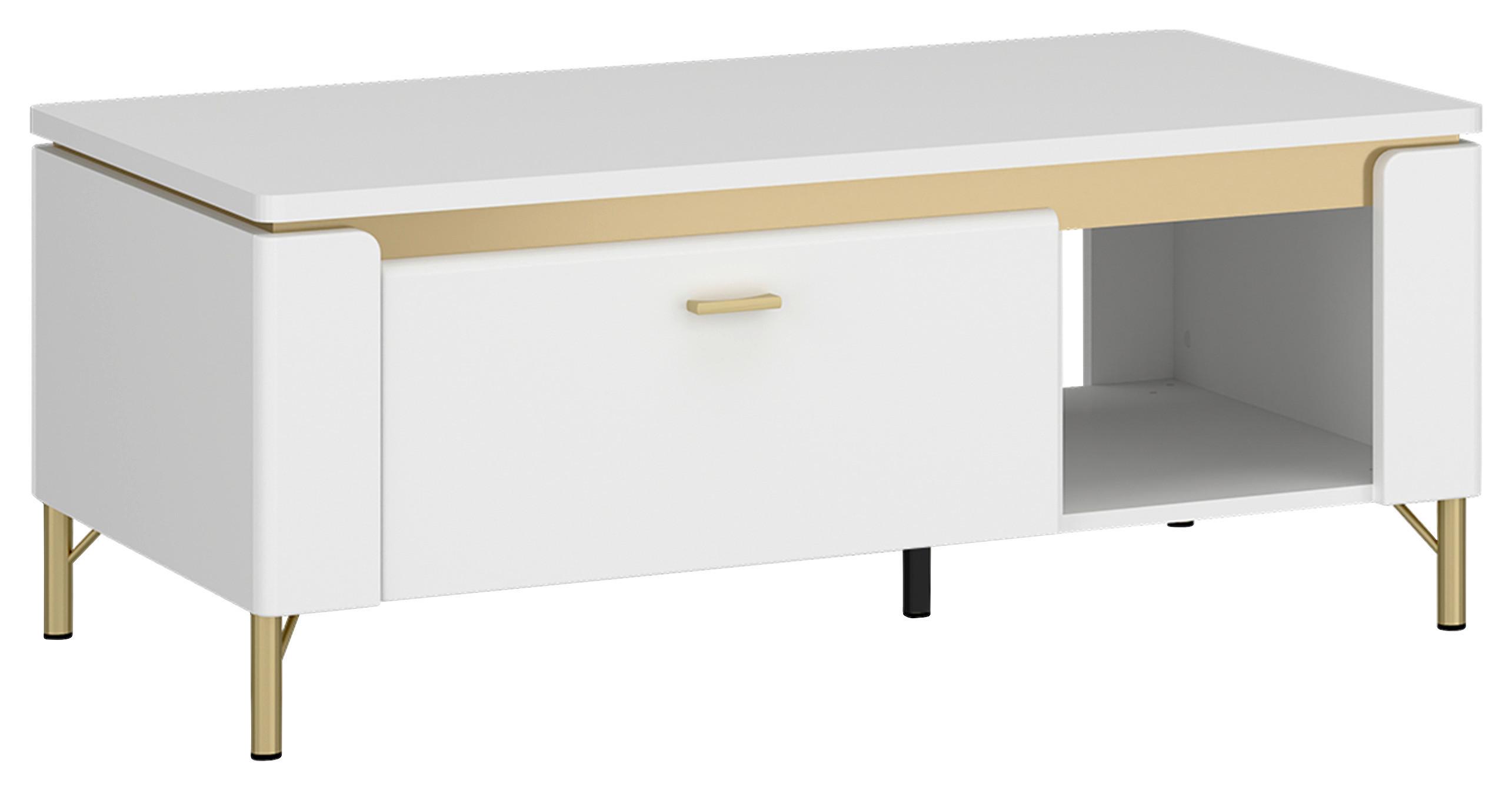 Couchtisch Lazio Weiß B: 110,4 cm - Weiß Hochglanz/Goldfarben, Trend, Holzwerkstoff/Metall (110,4/46/65cm)