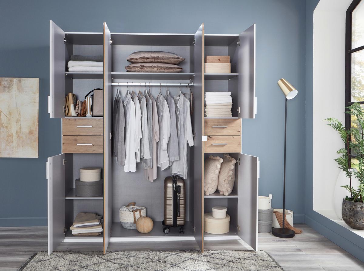 Drehtürenschrank Mit Laden 180 Cm Vegas, Weiß/eiche Dekor - Eiche Artisan/Weiß, Basics, Holzwerkstoff (180/208/58cm) - MID.YOU