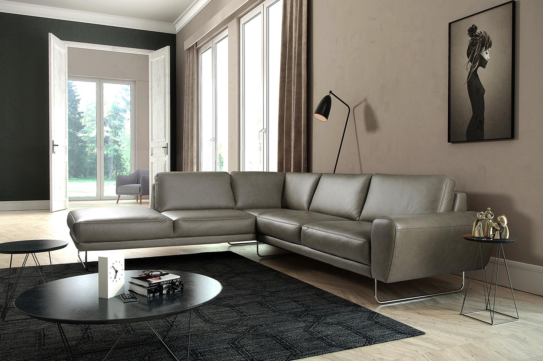Ecksofa Spring Grau Chrom S: 250x273 cm - Chromfarben/Grau, Design, Leder (250/273cm) - Livetastic