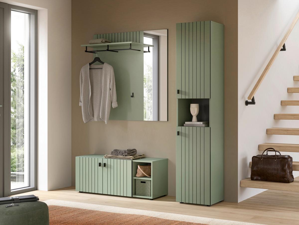 Garderobe Station Graugrün B: 161cm - Graugrün, Design, Holzwerkstoff (161/192/37cm) - MID.YOU