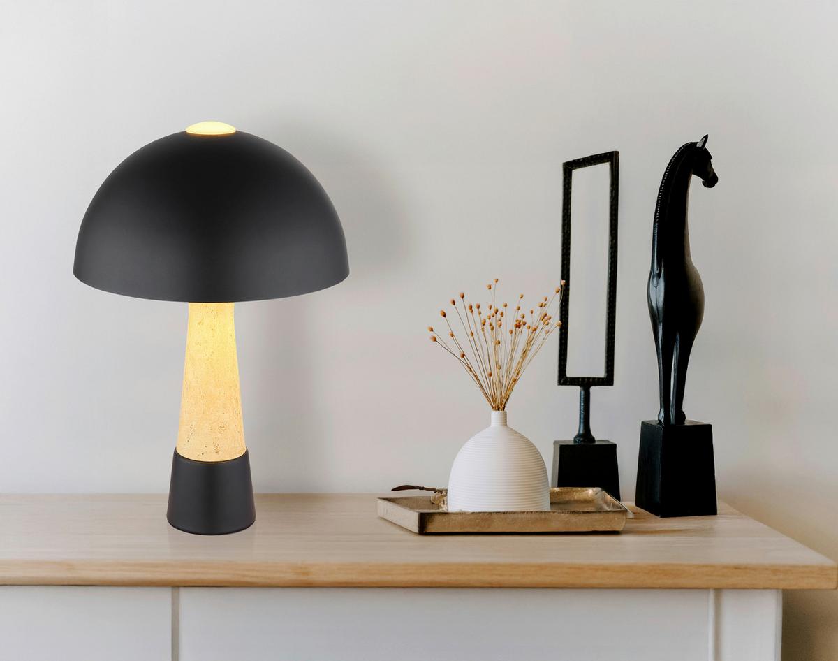 Tischleuchte Exkl. 1xe27, 40w - Beige/Schwarz, Design, Kunststoff/Metall (25/36,5cm) - Globo