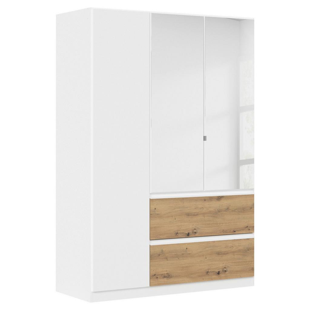 Drehtürenschrank mit Spiegel 136cm Costa Weiß Eiche Artisan