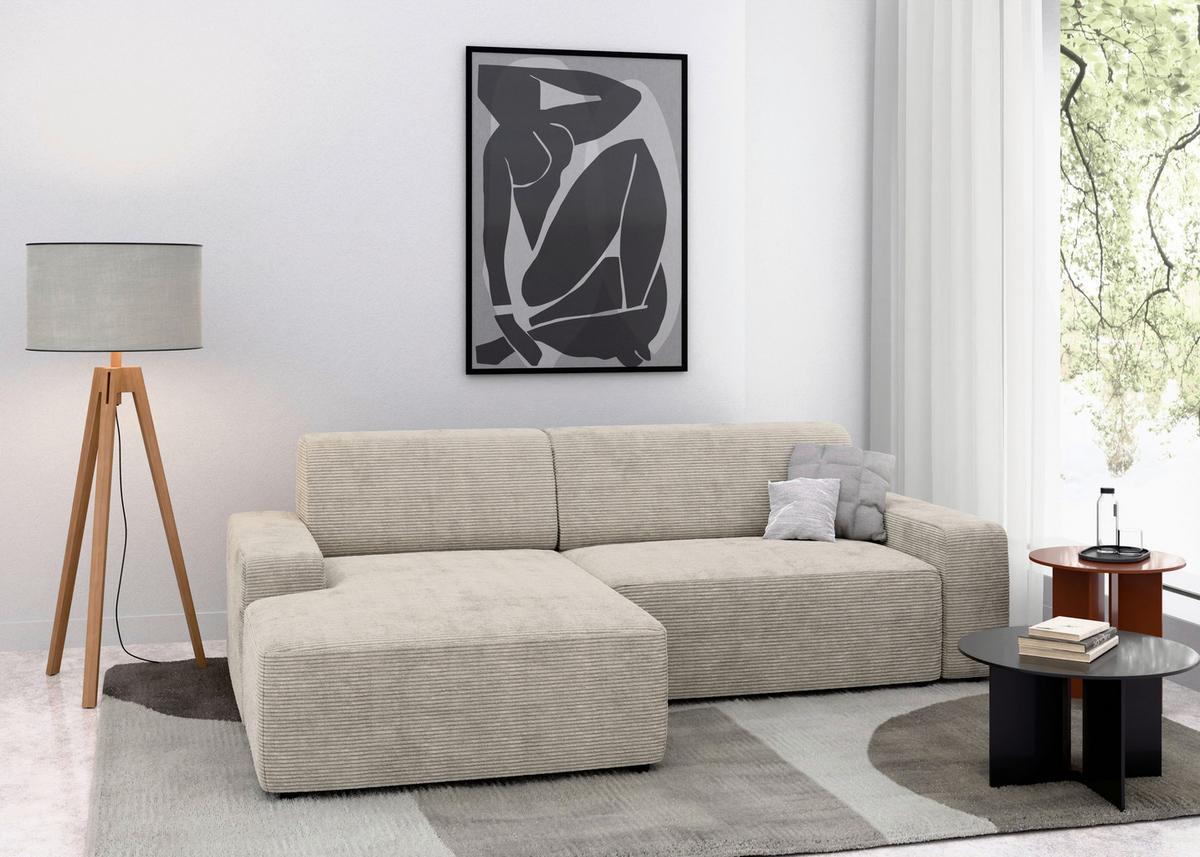 Ecksofa Wien, Creme S: 162x246 cm - Creme/Schwarz, MODERN, Textil (162/246cm) - Trendmanufaktur