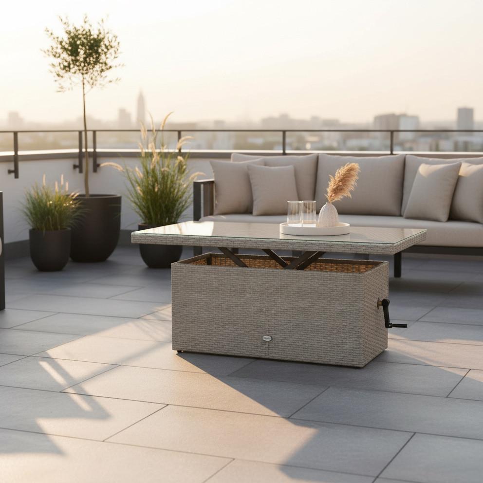 Gartentisch höhenverstellbar Chicago Stahl/Kunststoff L 120 - Grau, MODERN, Glas/Kunststoff (120/60/46-68cm) - Gardenson