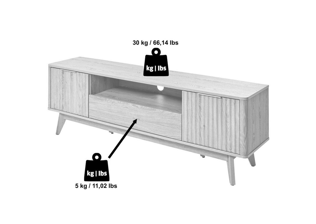 Lowboard Wave TV 170 B: 169,5 cm Eichefarben - Eichefarben, MODERN, Holzwerkstoff (169,50/54,5/40cm) - Livetastic