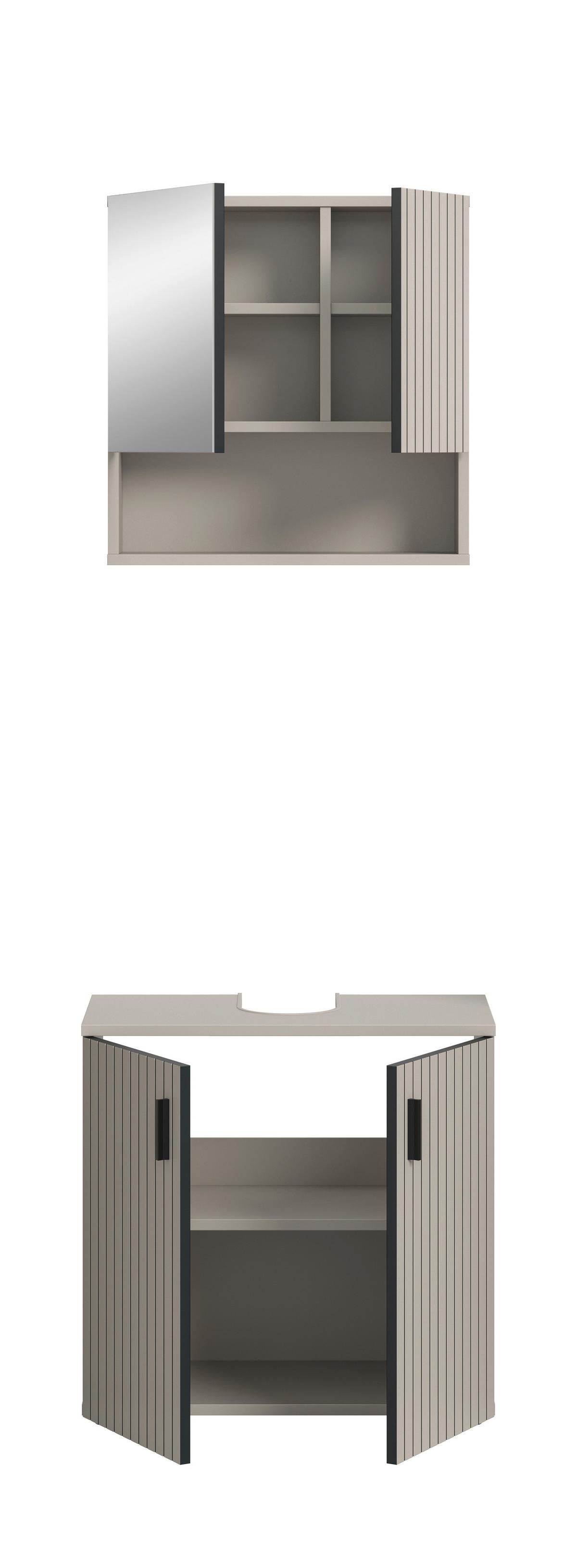 Badezimmer Mone Kaschmir/Schwarz B: 60cm - Kaschmir/Schwarz, Trend, Glas/Holzwerkstoff (60cm) - MID.YOU