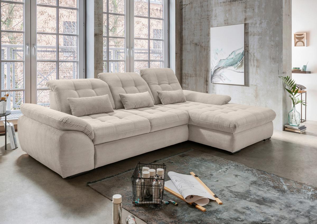 Ecksofa Mit Bettkasten Rigatti Beige S: 314x184 Cm - Beige/Schwarz, MODERN, Textil (314/184cm) - Livetastic