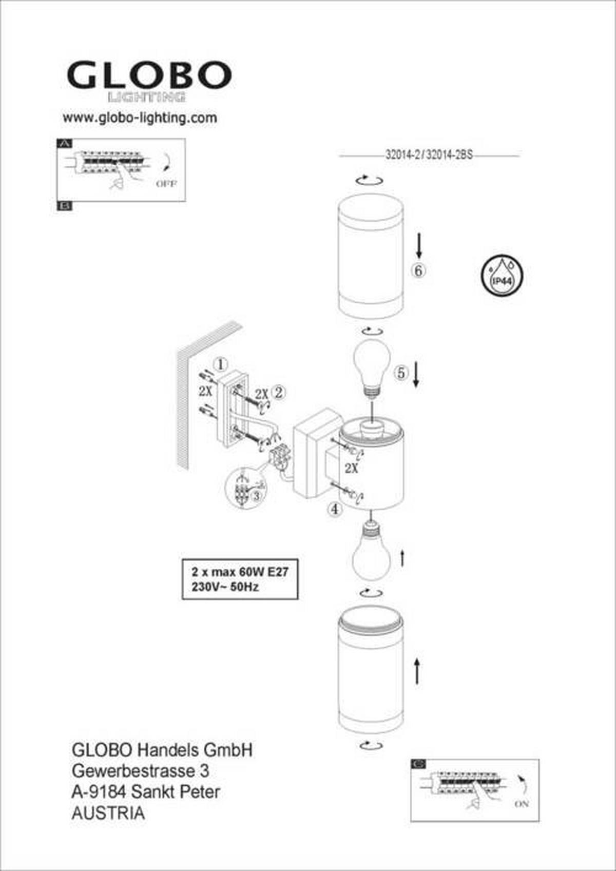 Außenleuchte 32014-2bs - Schwarz, Basics, Kunststoff/Metall (10,2/15,5/38cm) - Globo