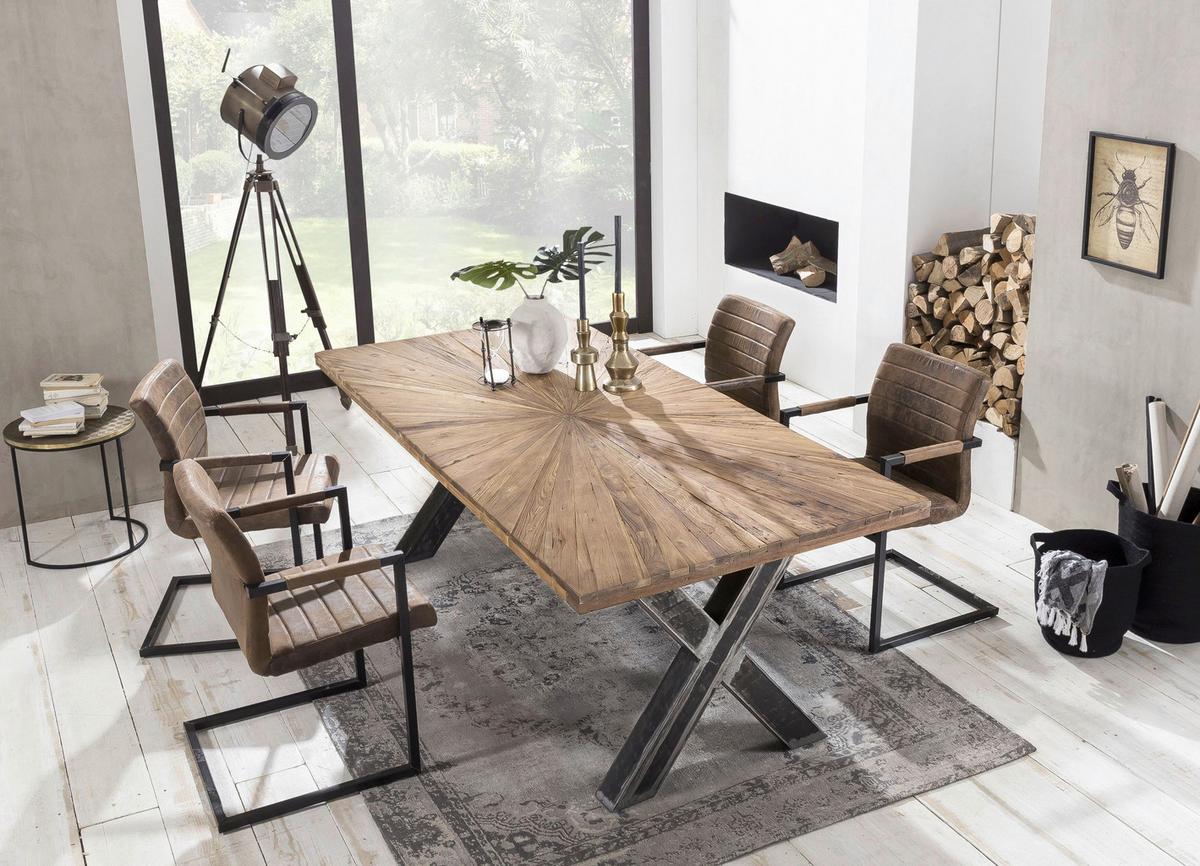 ESSTISCH Schwarz/Naturfarben L: 160cm - Schwarz/Naturfarben, MODERN, Holz/Metall (160/90/76cm) - MID.YOU