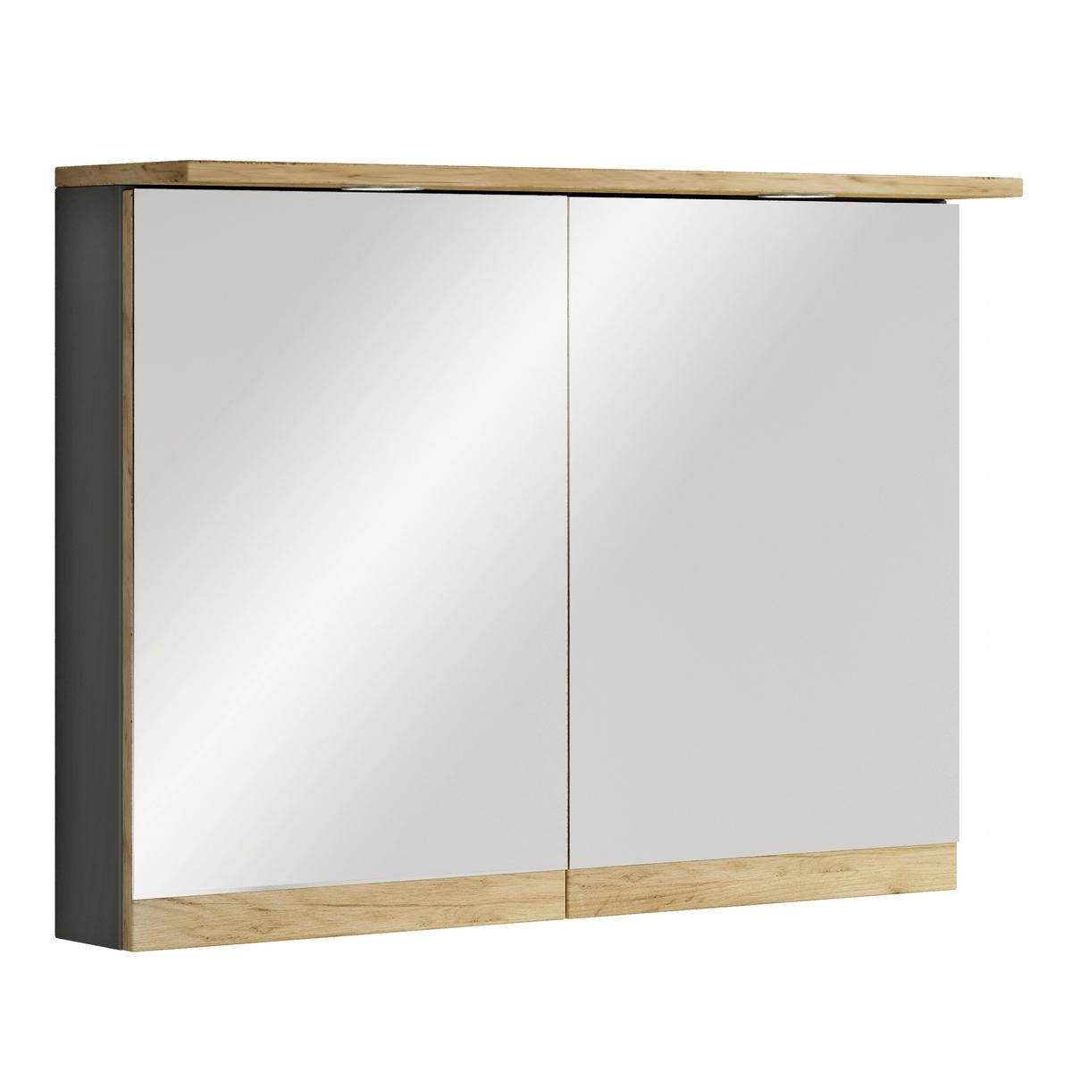 Tükrös Szekrény Cosila - méztölgy színű/antracit, Trend, faalapú anyag/üveg (80/59/23cm) - MID.YOU
