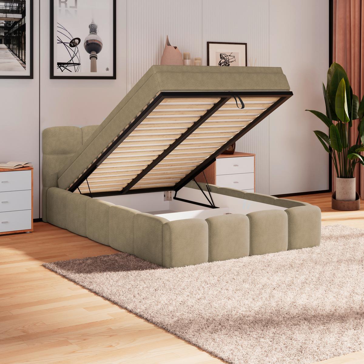 Polsterbett Noe Braun 140x200 cm - Schwarz/Braun, Trend, Textil/Metall (140/200cm)