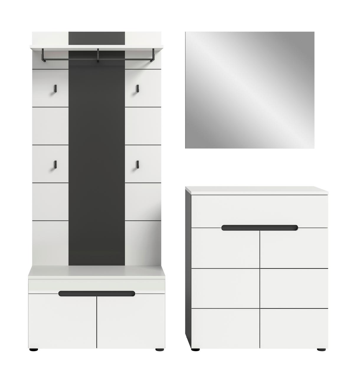 Garderobe Canu 4-Teilig Grau/Weiß B: 175 cm - Weiß/Grau, Design, Holzwerkstoff (175/190/37cm) - Livetastic