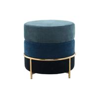 Hocker Pouf Struktur Blau H: 46 cm Rund - Blau/Goldfarben, Basics, Holzwerkstoff/Textil (48,5/46/48,5cm) - Kayoom