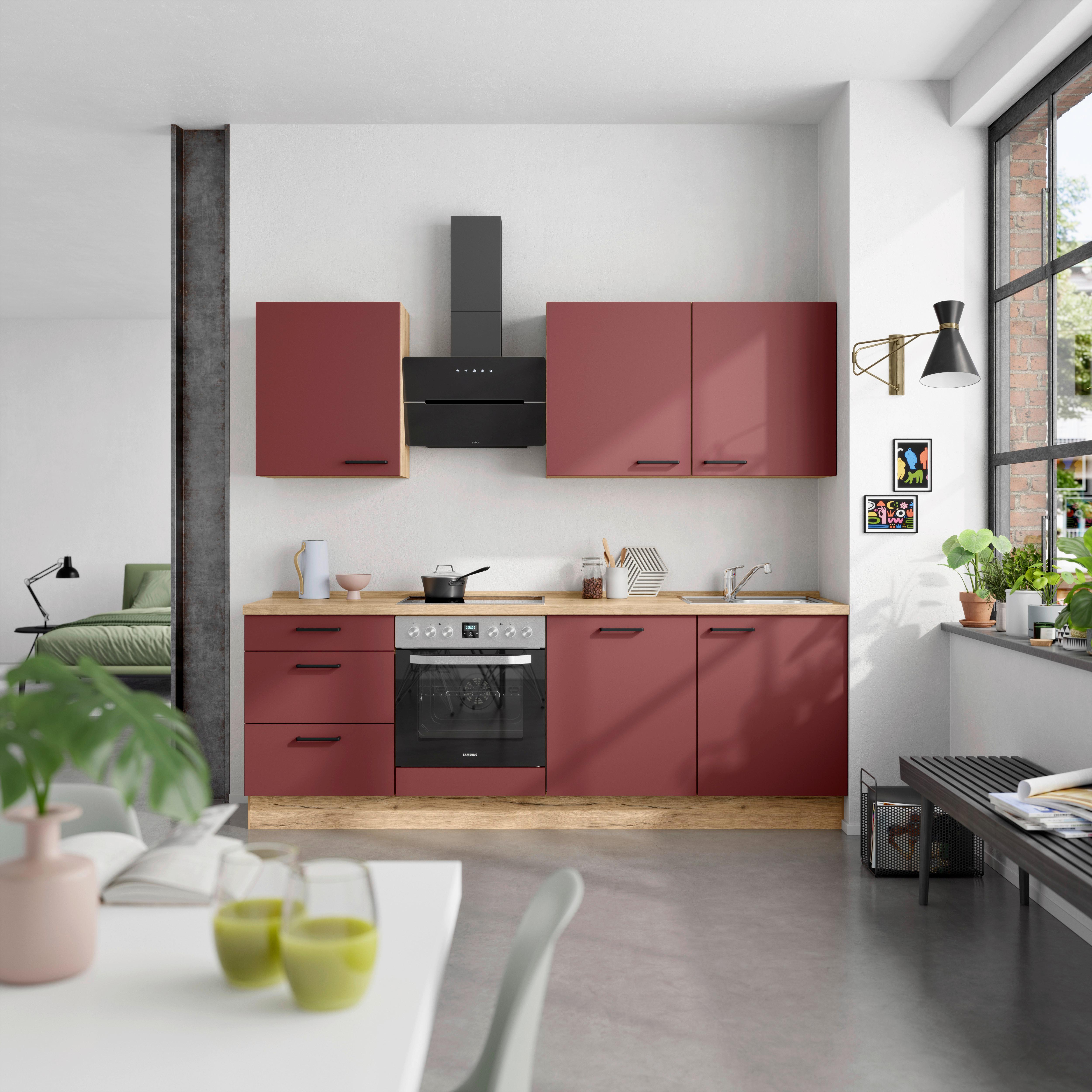 Küchenleerblock Easytouch High-Line, H9 Links - Eichefarben/Rot, MODERN, Holzwerkstoff (240cm) - Nobilia