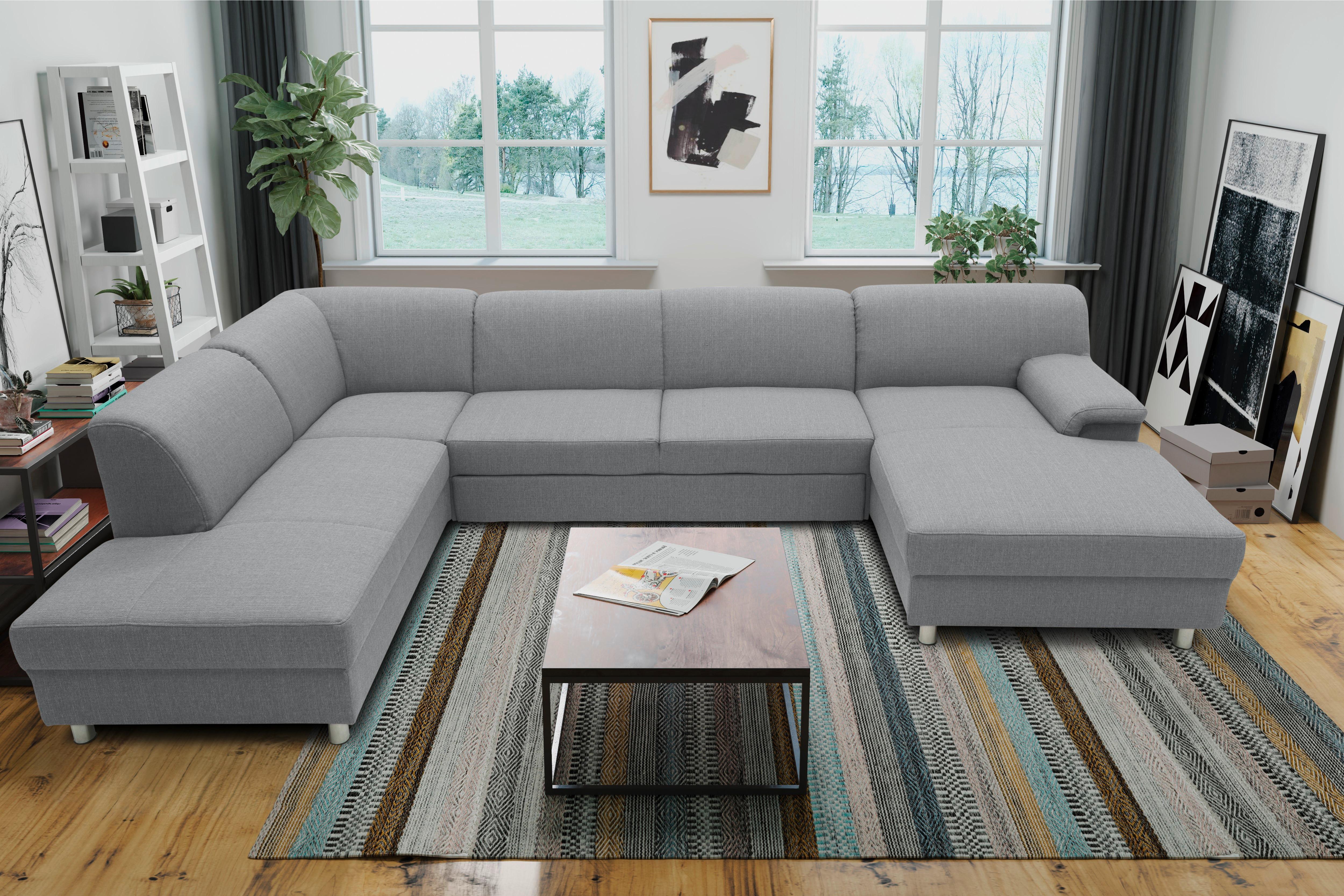 Wohnlandschaft Jamie Mit Schlaffunktion Silberfarben - Chromfarben/Silberfarben, KONVENTIONELL, Textil (195/308/150cm) - MID.YOU