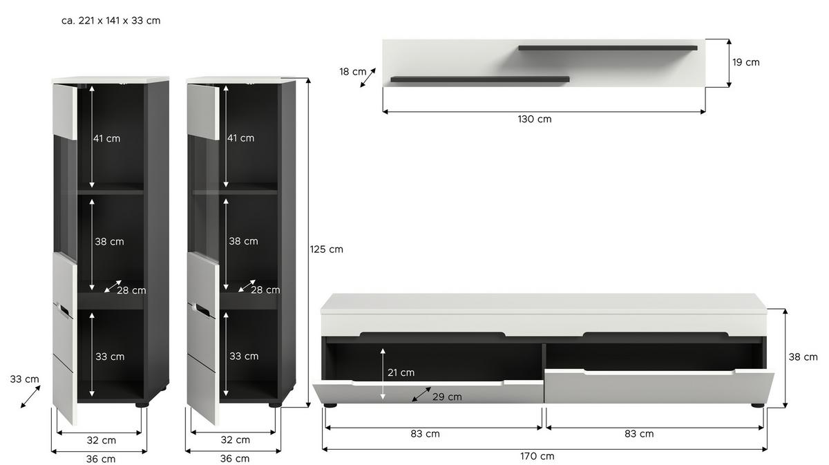 WOHNWAND Canu Weiß B: 272cm - Schwarz/Weiß, Design, Holzwerkstoff (272/141/33cm) - Livetastic