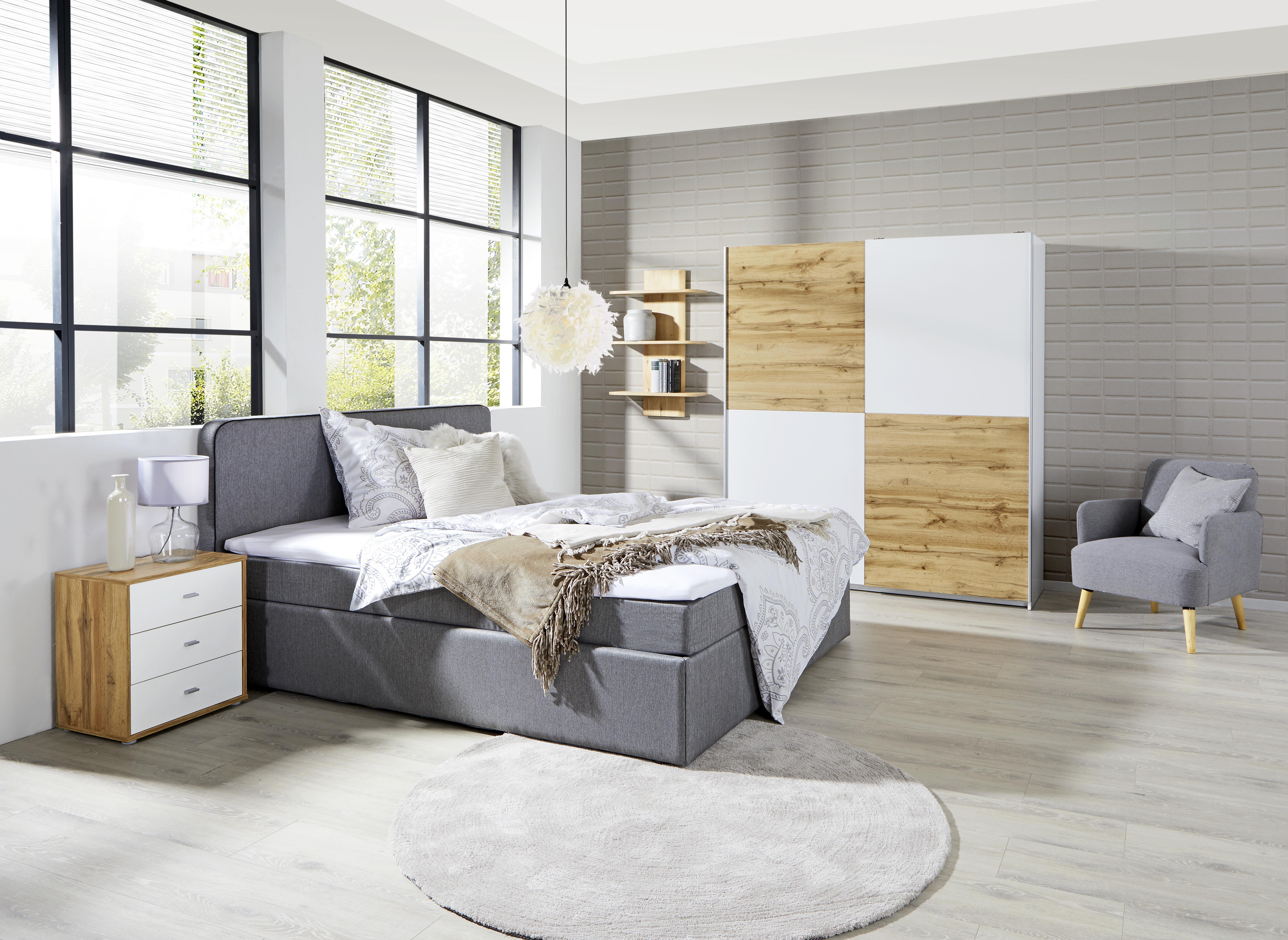 Boxbett mit Topper 160x200 cm Carrol - Schwarz/Grau, Basics, Holz/Textil (160/200cm)
