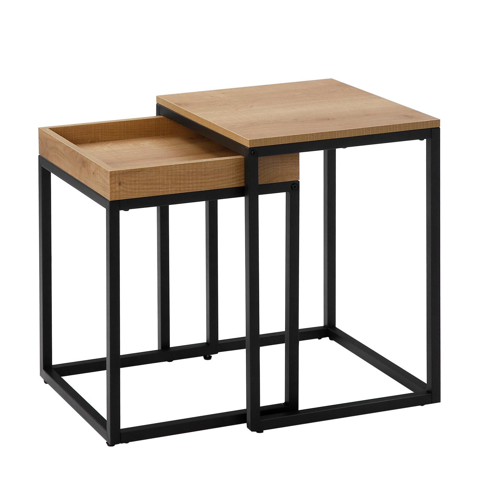 Sada stolků - barvy dubu, Basics, kov/kompozitní dřevo (40/38-45/51-55cm) - Boxxx