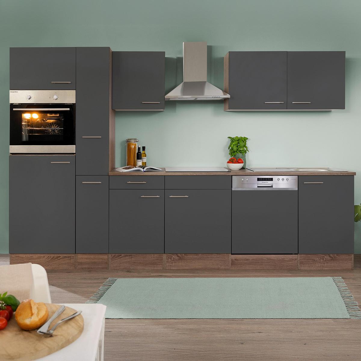 Küchenzeile Mit Geräten B: 310 Cm Grau/eiche Dekor - Eichefarben/Grau, Design, Holzwerkstoff (310cm) - Respekta