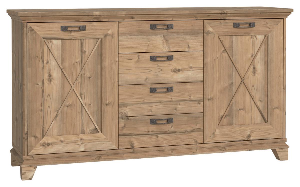 KOMODA NEPAL - barvy smrku/barvy stříbra, Konvenční, kov/kompozitní dřevo (175/97/45cm)