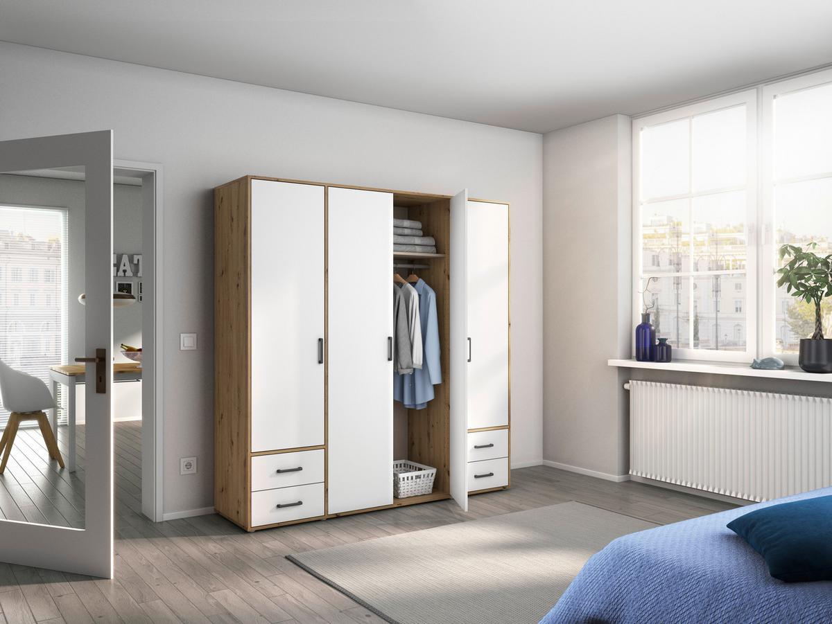 Drehtürenschrank Voyager 187 cm Balve Eiche Artisan - Weiß/Eiche Artisan, MODERN, Holzwerkstoff (187/194/53cm) - Rauch Möbel