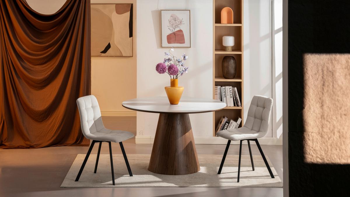 Esstisch Rund Aiden 120 Cm Weiß/walnussfarben - Walnussfarben/Weiß, MODERN, Holz/Keramik (120/75cm) - MID.YOU