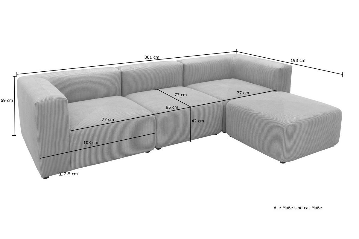 Ecksofa Schlammfarben B: 301 Cm - Schlammfarben/Schwarz, Design, Textil (301/69/193cm) - MID.YOU