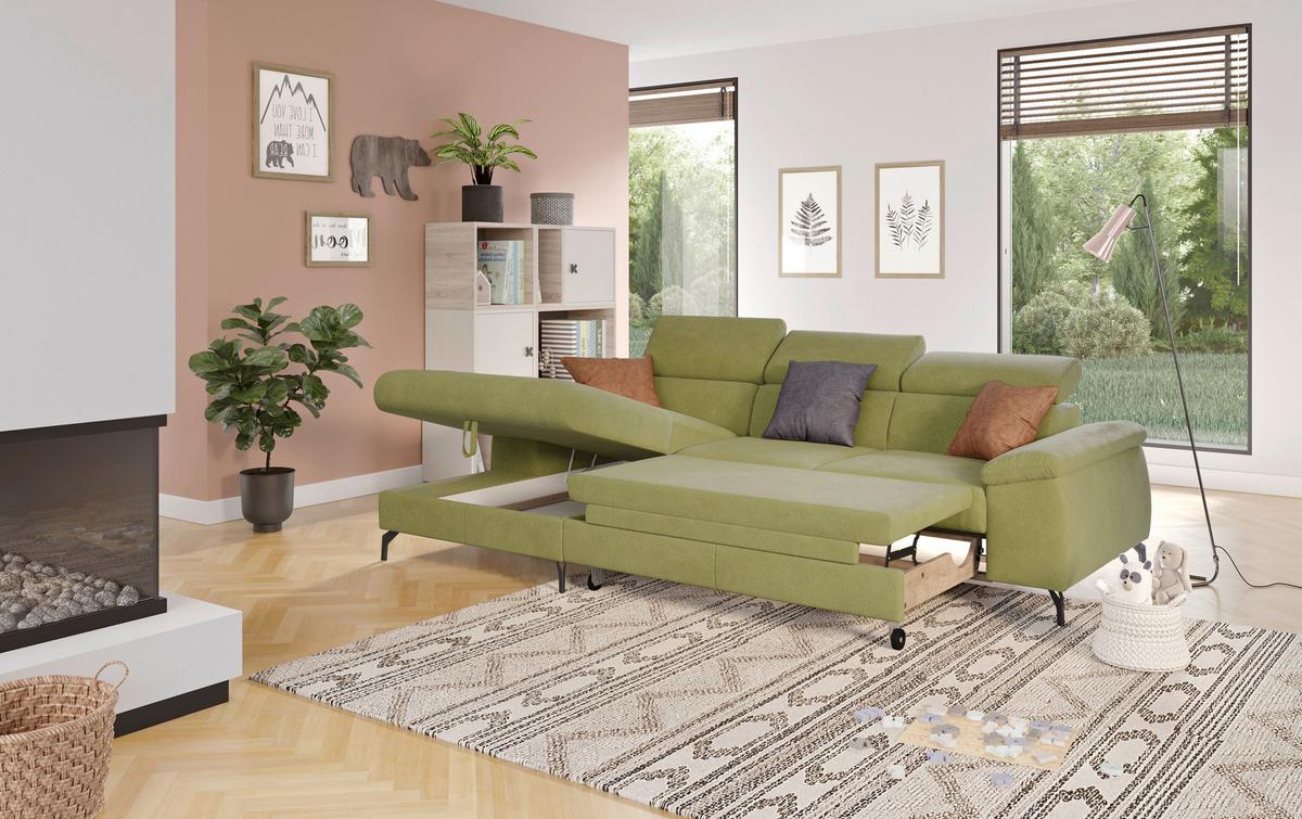 Ecksofa Kitty Grün S. 166x244 cm - Schwarz/Grün, Design, Textil (166/244cm) - Livetastic