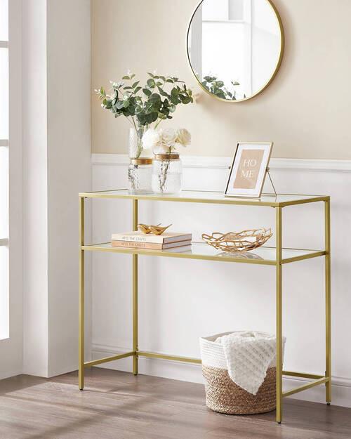 KONZOLOVÝ STOLÍK GOLD - zlatá, Trend, kov/sklo (100/80/35cm) - Boxxx