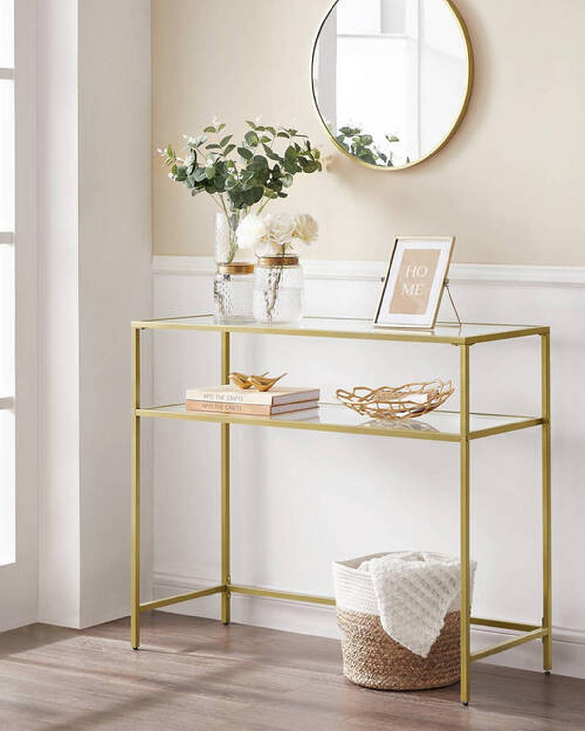 Konsolentisch B: 100 cm Goldfarben - Goldfarben, Trend, Glas/Metall (100/80/35cm) - Boxxx