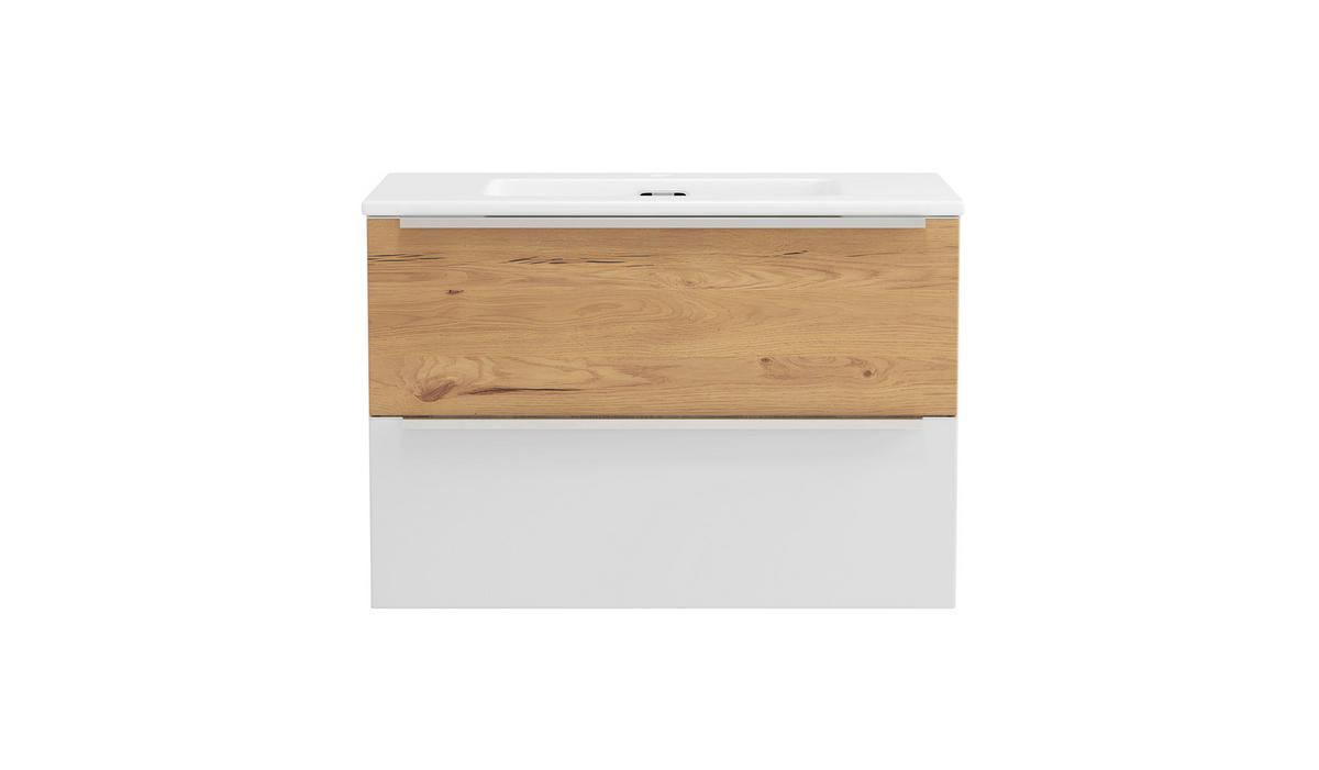 WASCHTISCHKOMBI Verona Weiß/Wildeiche B: 80cm - Wildeiche/Weiß, Trend, Keramik/Holzwerkstoff (80/54/47cm) - Held