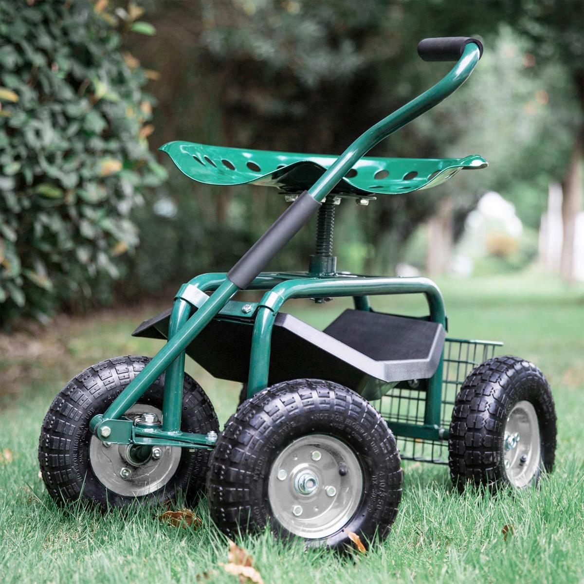 Gartengerätewagen Mit Sitz Grün - Dunkelgrün, Basics, Kunststoff/Metall (81/45/86cm) - Ambia Garden