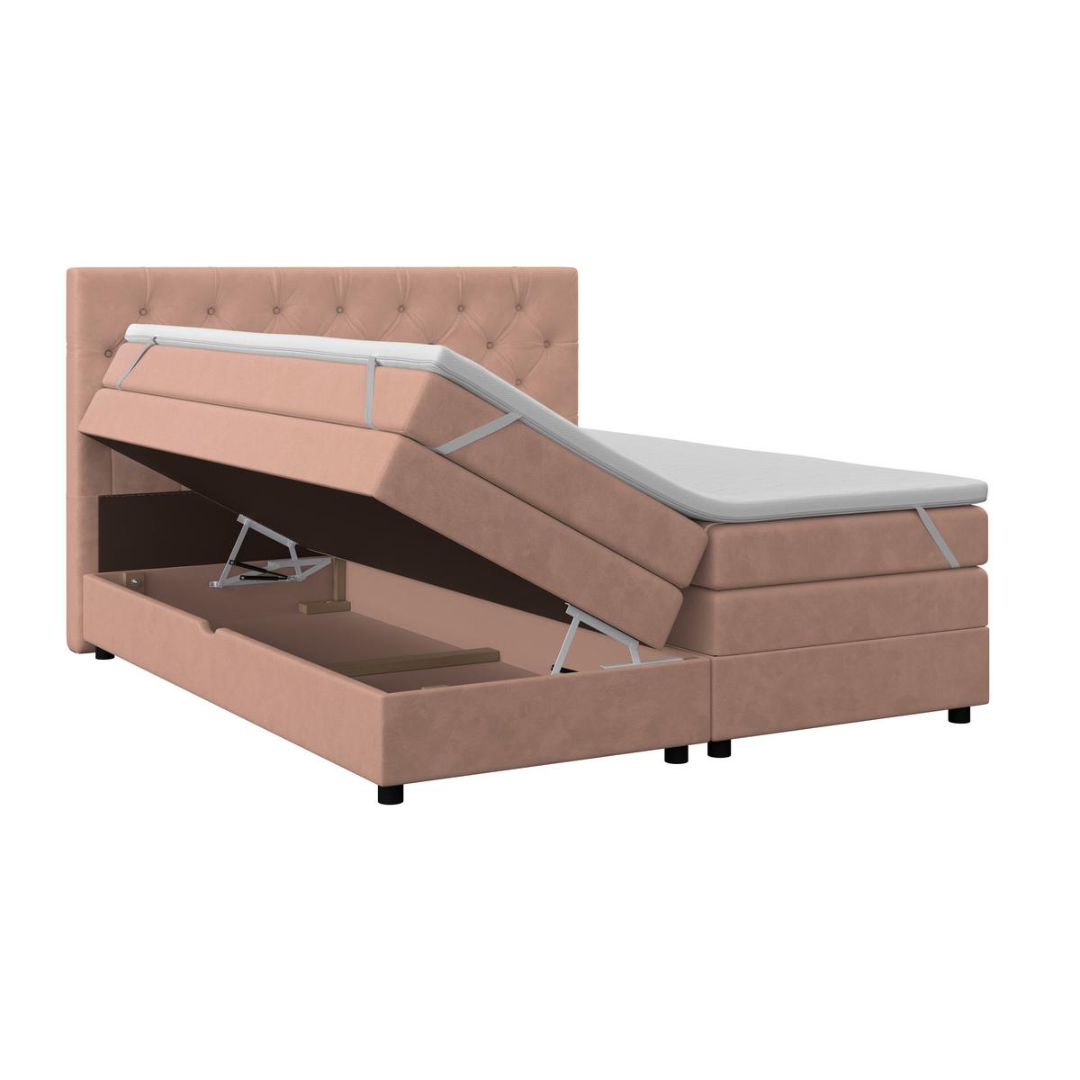 Boxspringbett Elio Altrosa 180x200 Cm H2 - Schwarz/Altrosa, ROMANTIK / LANDHAUS, Textil (184/121/212cm) - James Wood