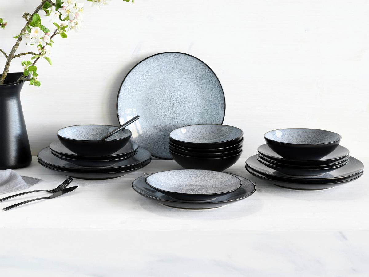 Tafelservice Malmö Schwarz/Grauweiß 18--Teilig - Grauweiß/Schwarz, Basics, Keramik - Creatable