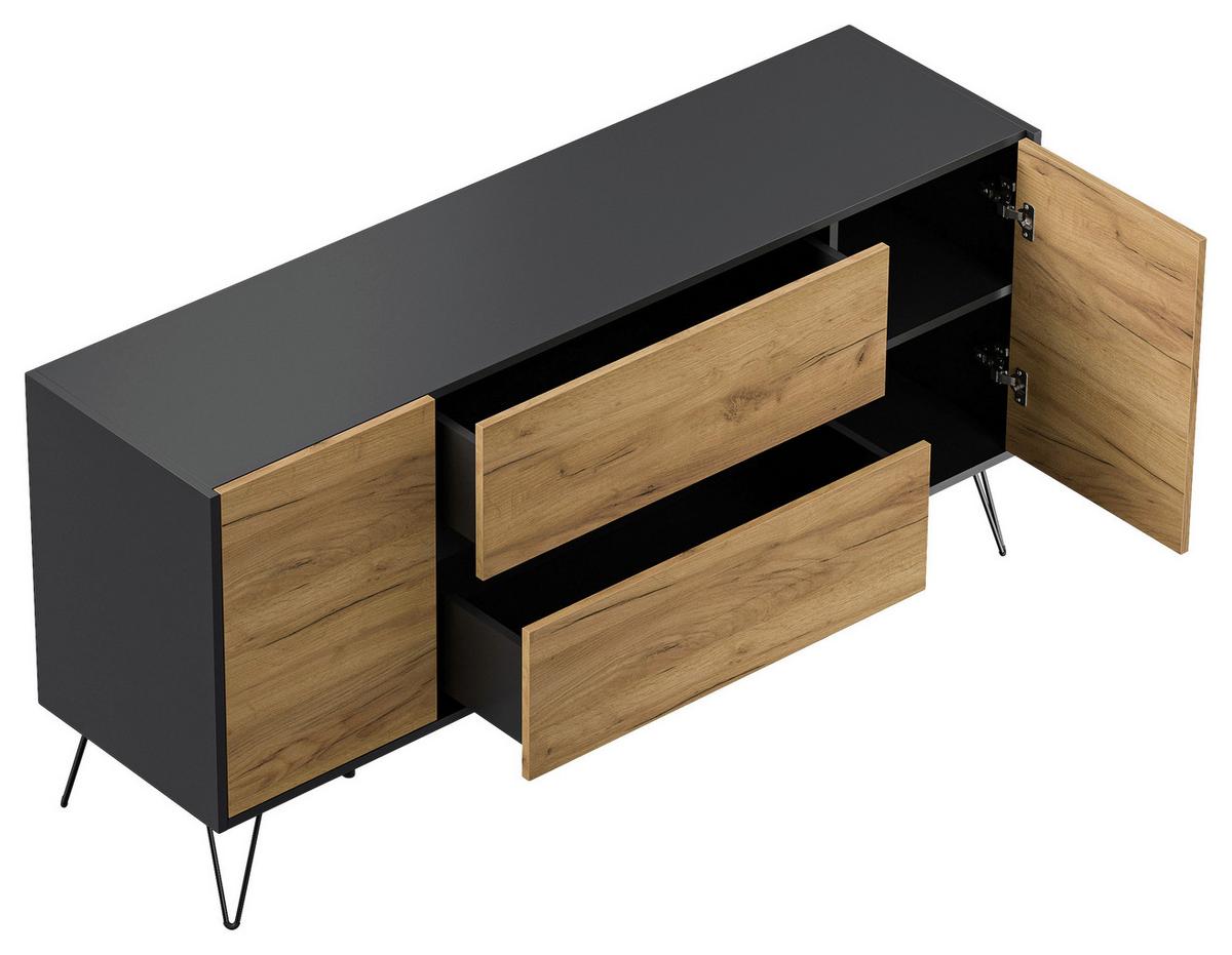 Sideboard Posseik Industrial Graphitfarben/Eiche B: 155 cm - Eichefarben/Schwarz, Design, Holzwerkstoff (155/75,8/42cm) - P & B