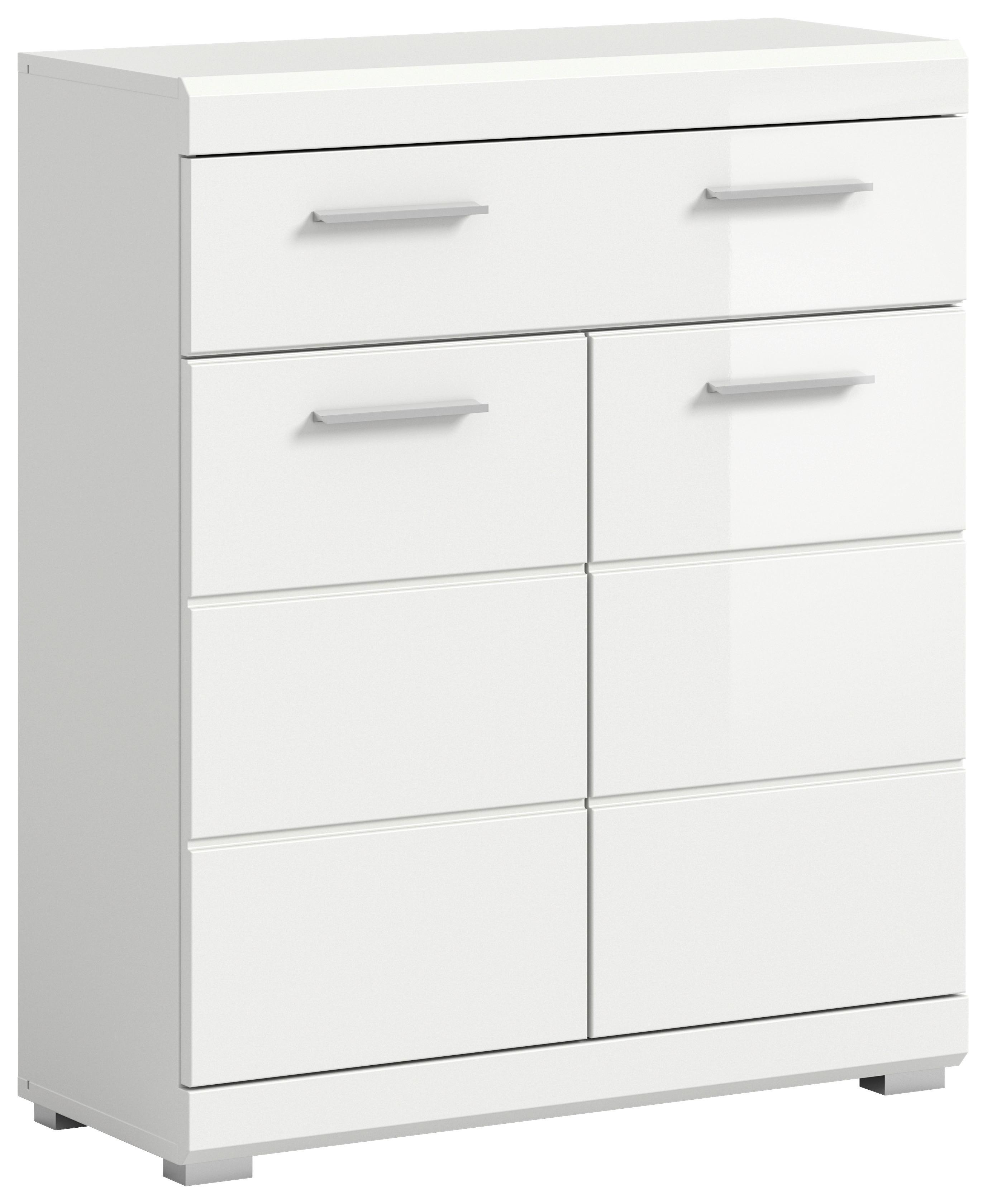 Midischrank Scout Weiß B: 74 cm - Weiß Hochglanz/Silberfarben, MODERN, Holzwerkstoff (74/88/31cm) - MID.YOU