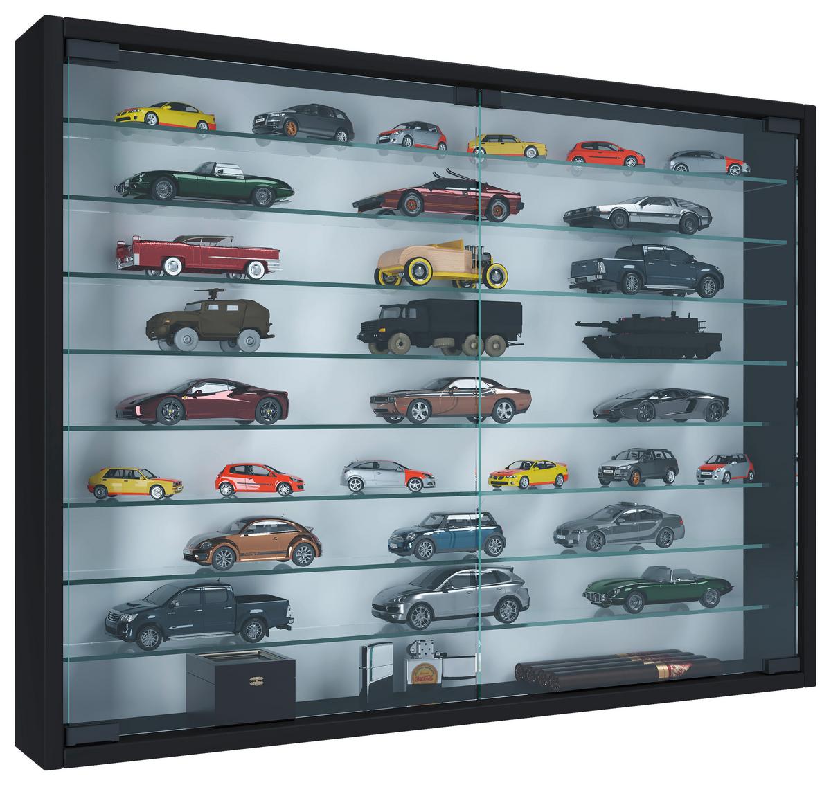 Hängevitrine Mandosa Xxl B: 80 Cm Schwarz Mit Glastüren - Schwarz, MODERN, Glas/Holzwerkstoff (80/60/10cm) - MID.YOU