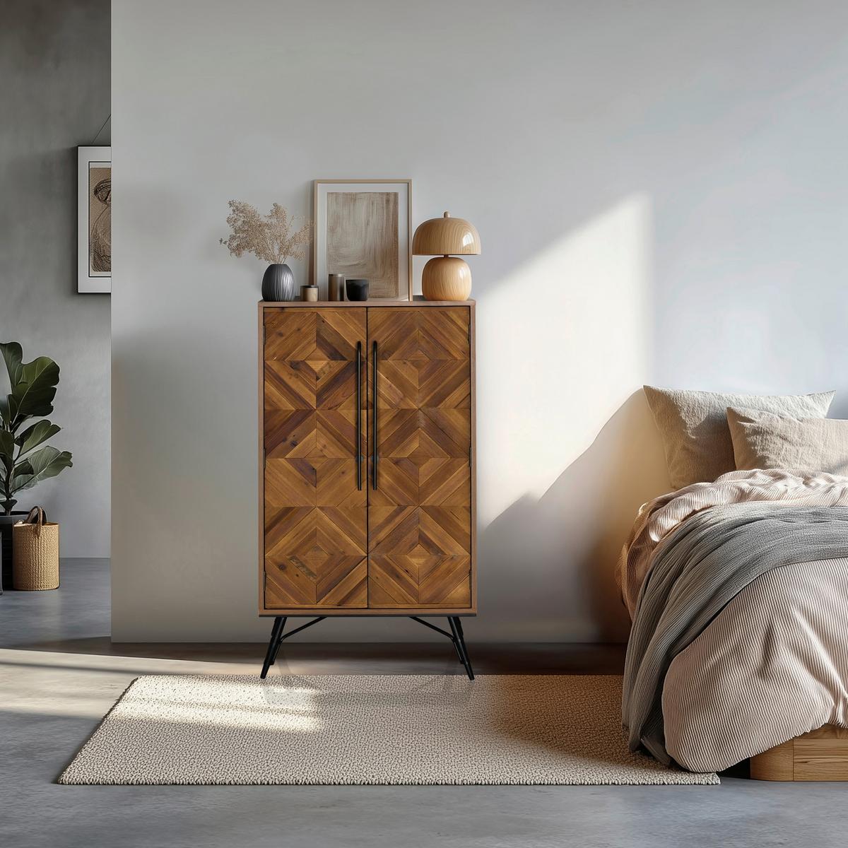 KOMODA SANTJAGO WOOD HIGH - čierna/tmavohnedá, Modern, kov/drevo (63/117/32cm) - MID.YOU