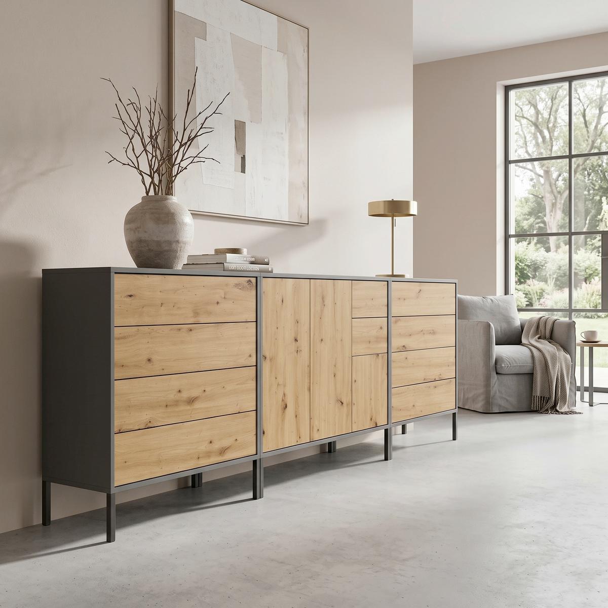 Sideboard Mailand Anthr./Eiche Dekor B: 263,5cm - Anthrazit/Eiche Artisan, MODERN, Holzwerkstoff (263,5/86/33cm) - MID.YOU