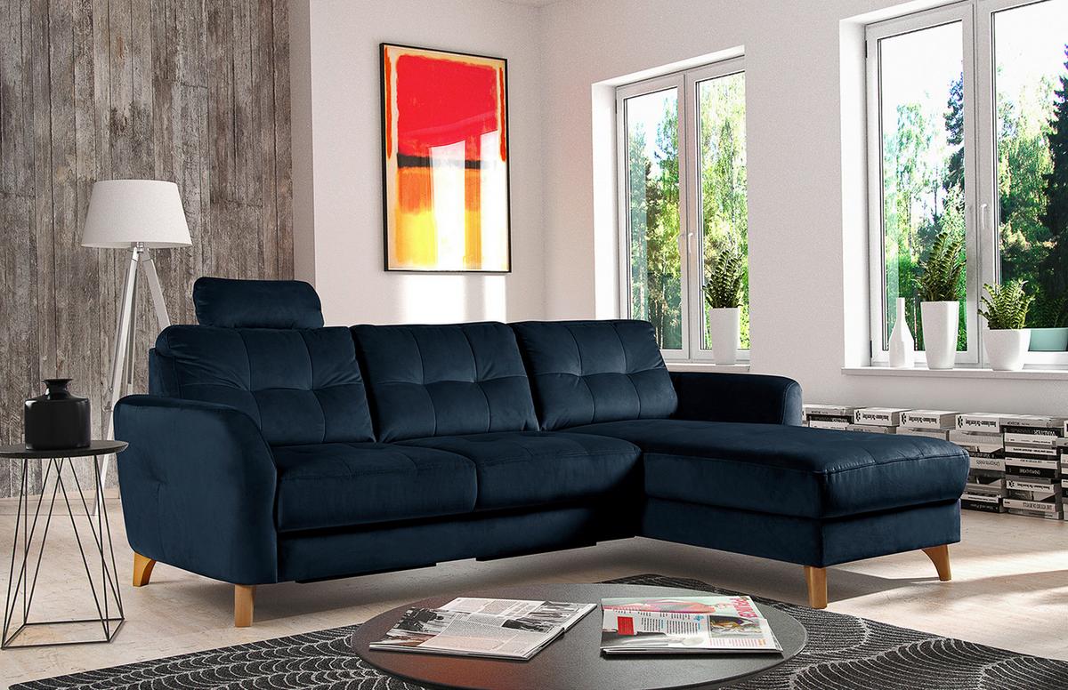 Ecksofa Nordic Dunkelblau S: 238x168 cm - Buchefarben/Dunkelblau, Design, Textil (238/168cm) - Livetastic