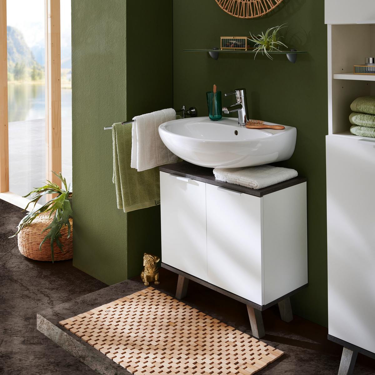 Waschbeckenunterschrank Turin 4 B: 60 Cm Weiß/beton - Weiß/Grau, MODERN, Holzwerkstoff (60/60/30cm)