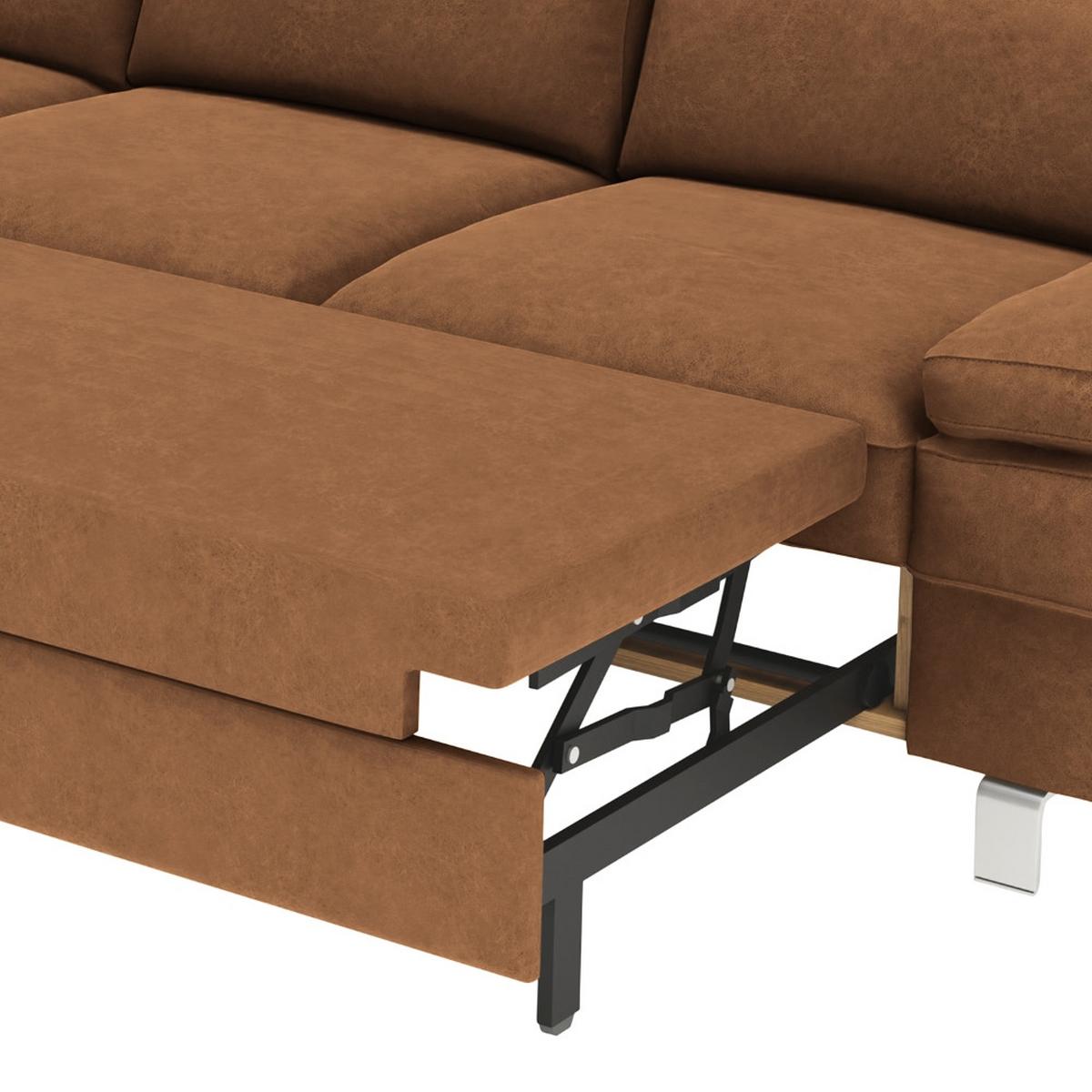 Ecksofa Elvis, Braun S: 182x259 Cm - Silberfarben/Braun, KONVENTIONELL, Textil (182/259cm) - Trendmanufaktur